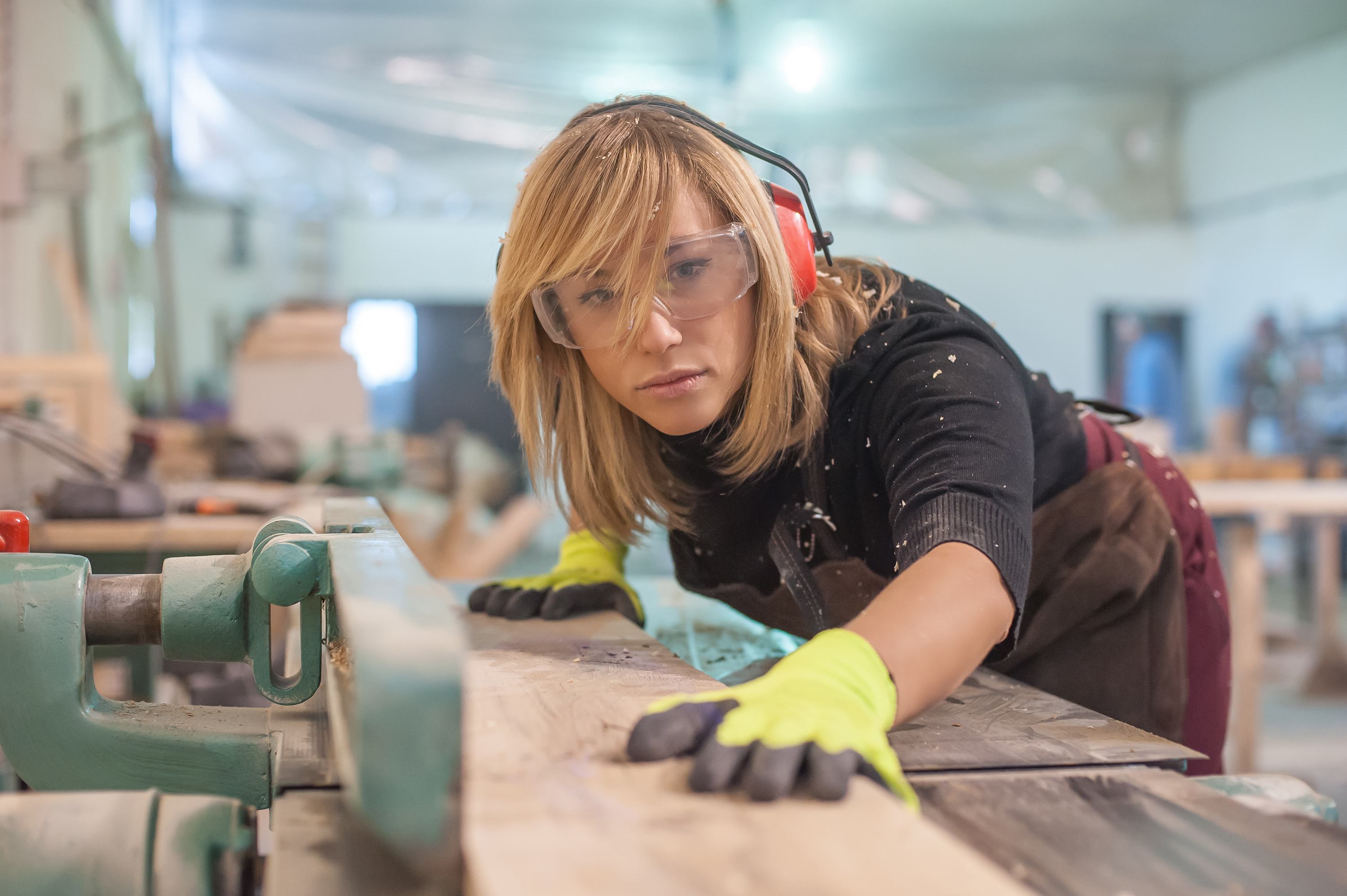 Woman Working in Wood Shop