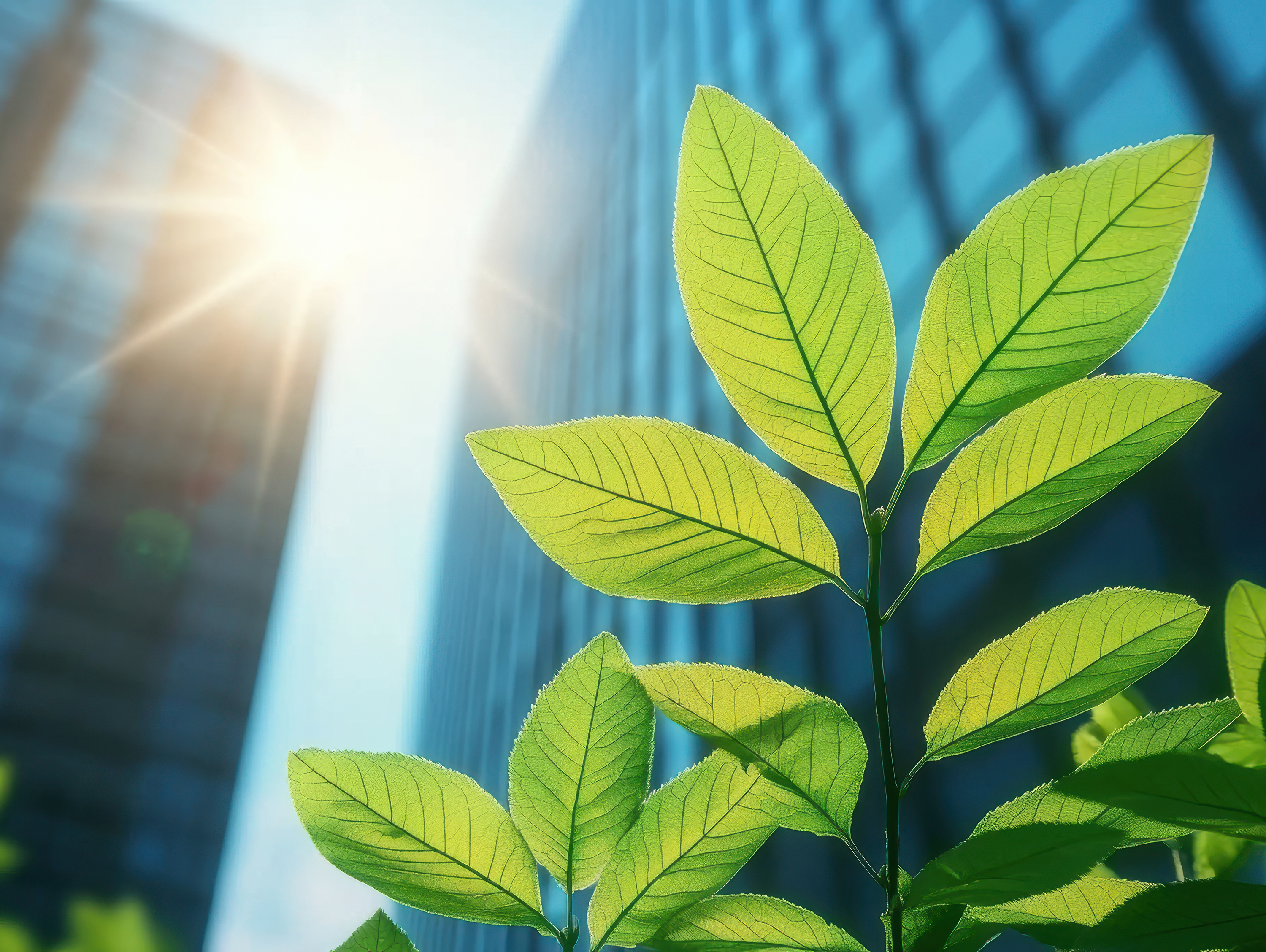Plants with Skyscrapers in Background